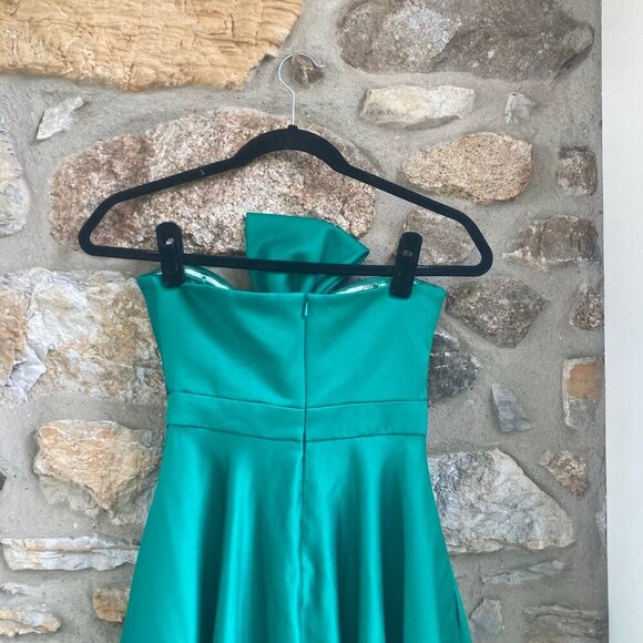 NWT Jay Godfrey Surin Full Circle Strapless Twist-Front Satin Midi Emerald Green - Picture 9 of 12